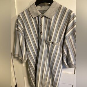 Safe Harbor Polo Shirt Mens Large Blue Golf Stretch Band SS Barcode Stripe